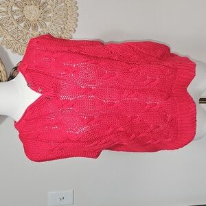 Vintage Nicole Curie Red Cable Knit Sweater Vest Womens L Layer Grandpa Eclectic